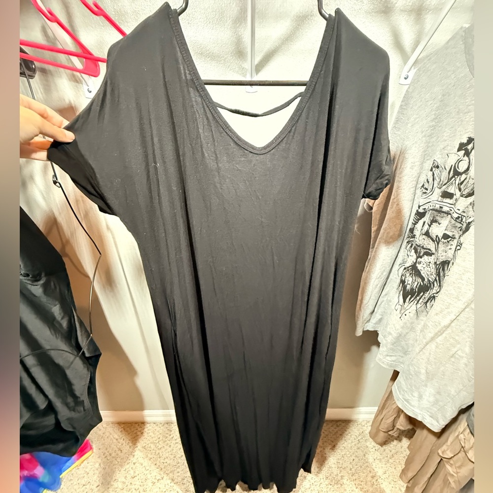 Black Maxi Dress XL Soft Stretch Casual V Neck Lounge
